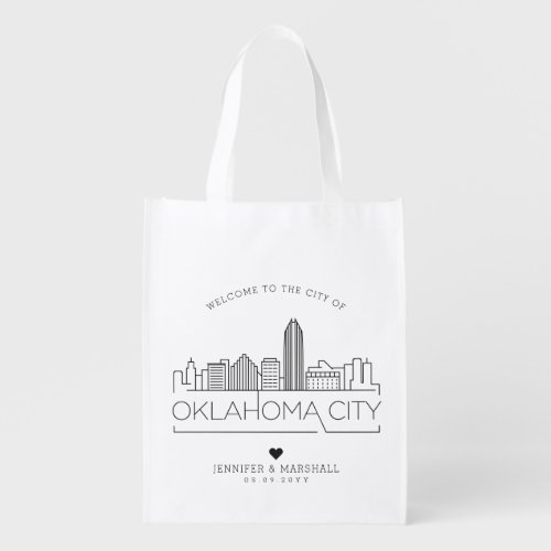 Oklahoma city Kansas Wedding  Stylized Skyline Grocery Bag