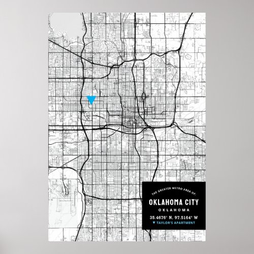 Oklahoma City Map  Mark Your Location  Post Poster