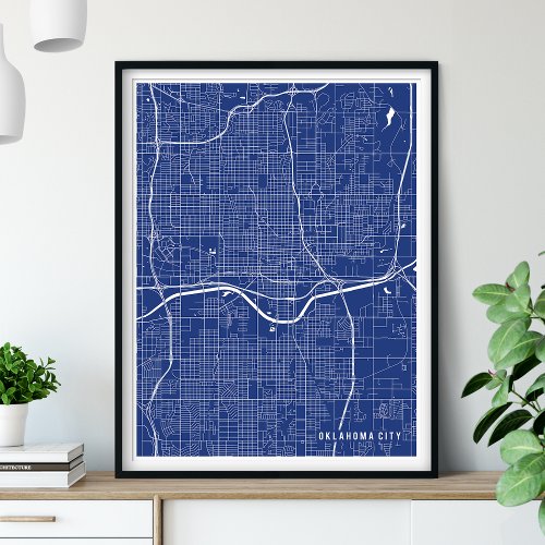 Oklahoma City Map Modern Navy Blue City Map Poster