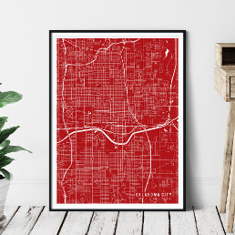 Oklahoma City Map, Simple Red Line Map Poster