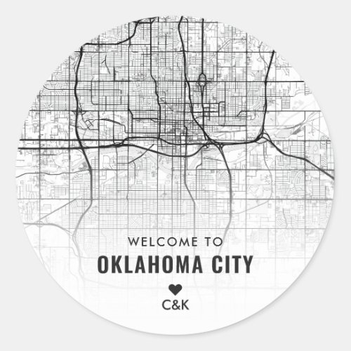 Oklahoma City Map  Wedding Welcome Classic Round Sticker
