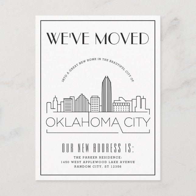 Oklahoma City Modern Deco | Change of Address Announcement Postcard (Front)