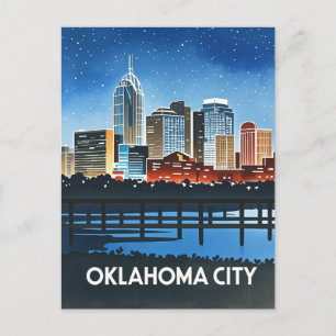 Oklahoma City Night Watercolor Postcard