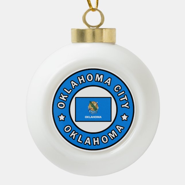 Oklahoma City Oklahoma Ceramic Ball Christmas Ornament (Front)