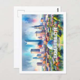 Oklahoma City Oklahoma Famous Travel watercolor Postcard