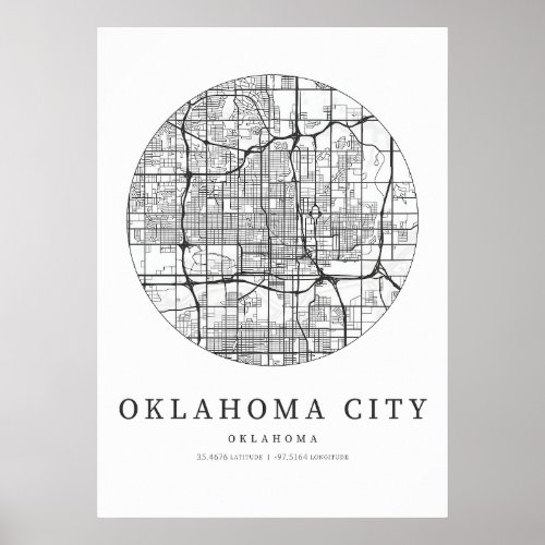 Oklahoma City Oklahoma Street Layout Map Poster