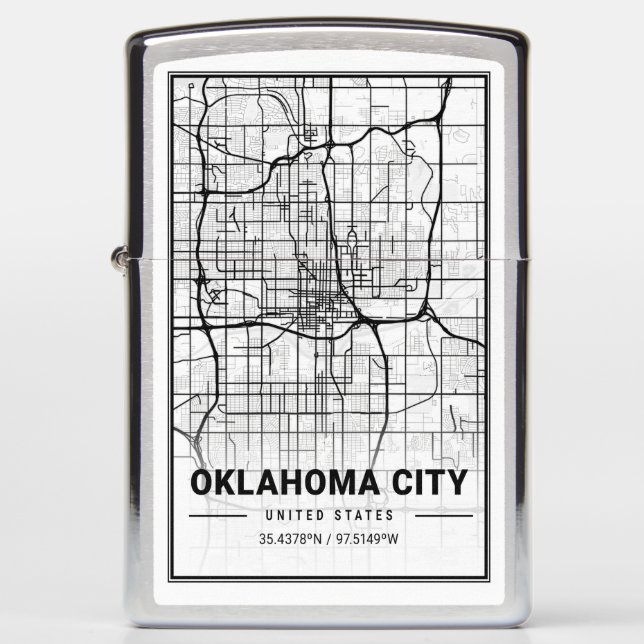Oklahoma City Oklahoma USA Travel City Map Poster Zippo Lighter (Front)
