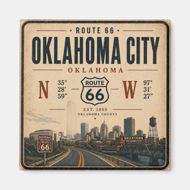 Oklahoma City Route 66 Coordinates Keepsake Magnet (Front)