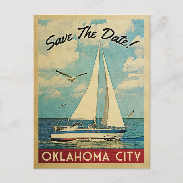 Oklahoma City Save The Date Sailboat Nautical Announcement Postcard (Front)