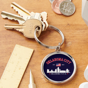 Oklahoma City Skyline & Flag Souvenir  Keychain