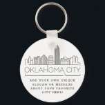 Oklahoma City Stylized Skyline | Custom Slogan Keychain<br><div class="desc">A unique key chain representing the beautiful city of Oklahoma City.  
This keychain features a stylized illustration of the city's unique skyline with its name underneath.
Underneath the city name is a spot for your unique slogan or statement about your favorite city.</div>