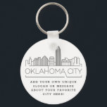 Oklahoma City Stylized Skyline | Custom Slogan Keychain<br><div class="desc">A unique key chain representing the beautiful city of Oklahoma City.  
This keychain features a stylized illustration of the city's unique skyline with its name underneath.
Underneath the city name is a spot for your unique slogan or statement about your favorite city.</div>
