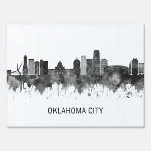 Oklahoma City USA Skyline BW Sign