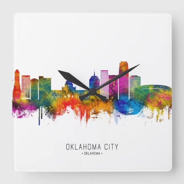 Oklahoma City USA Skyline Square Wall Clock (Front)