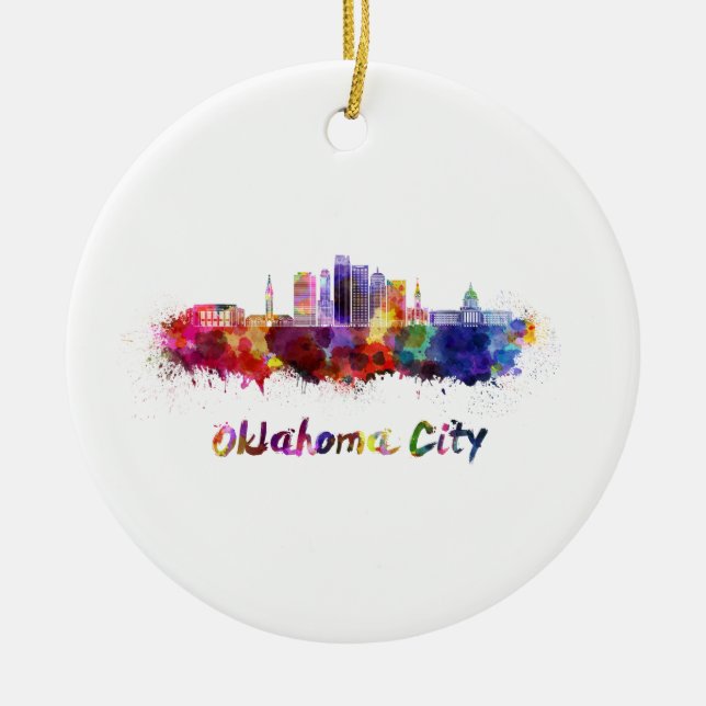 Oklahoma City V2 skyline in watercolor Ceramic Ornament (Front)