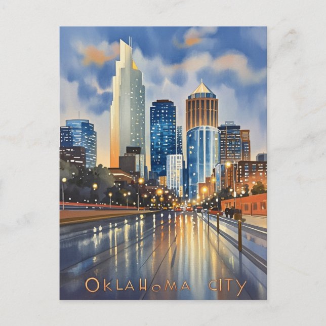 Oklahoma City water color skyline Postcard (Front)