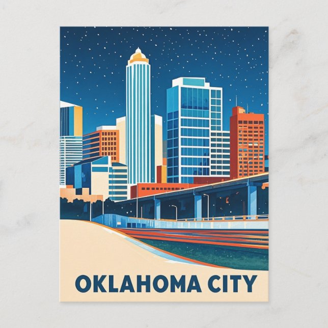 Oklahoma City water color skyline Postcard (Front)