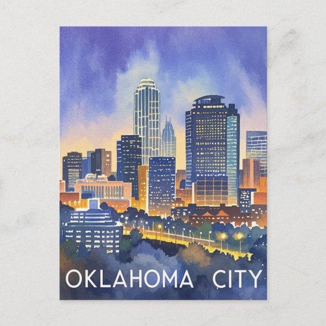 Oklahoma City water color skyline Postcard (Front)