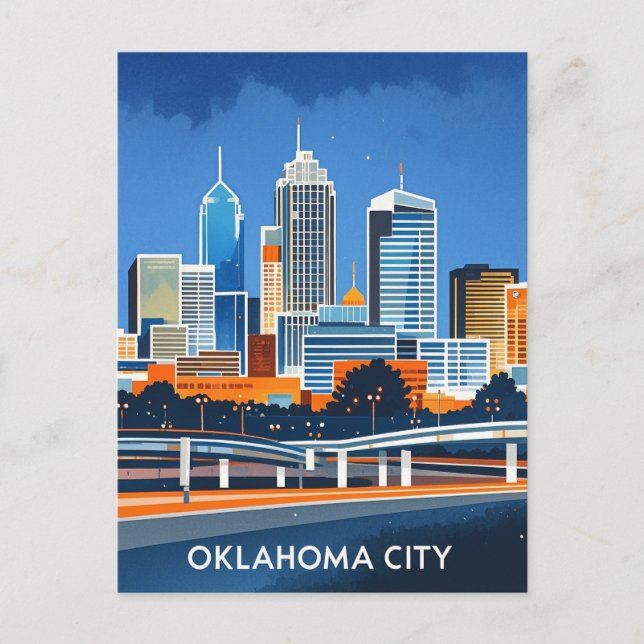 Oklahoma City water color skyline Postcard (Front)
