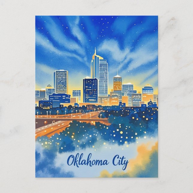 Oklahoma City water color skyline Postcard (Front)