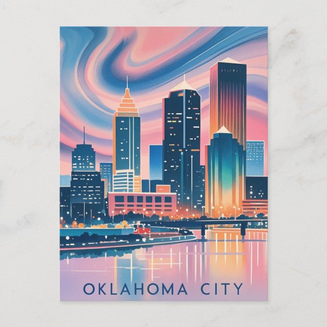 Oklahoma City water color skyline Postcard (Front)