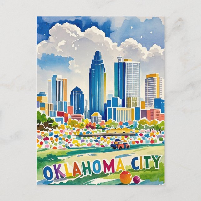 Oklahoma City water color skyline Postcard (Front)