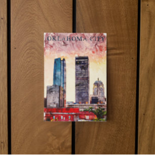 Oklahoma City Watercolor Skyline Painting Postcard