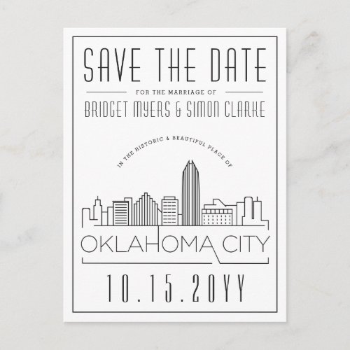 Oklahoma City Wedding  Skyline Save the Date Postcard