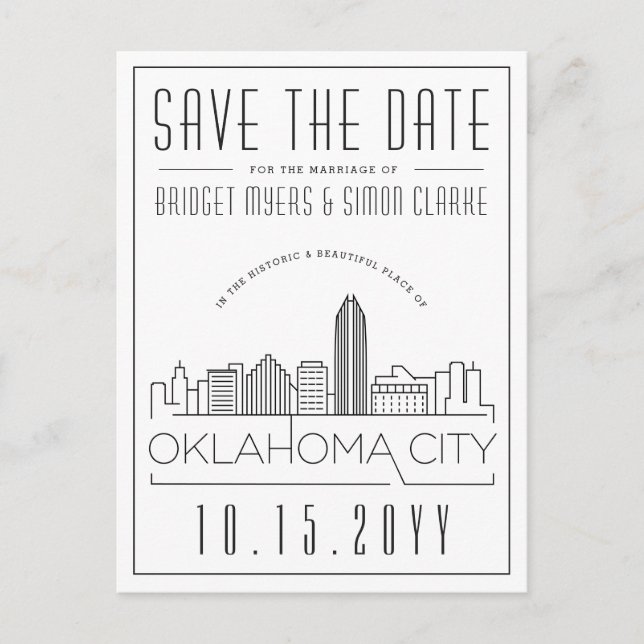 Oklahoma City Wedding | Skyline Save the Date Postcard (Front)