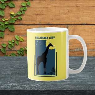 Oklahoma City Zoo Park Vintage Giraffe Yellow Blue Coffee Mug