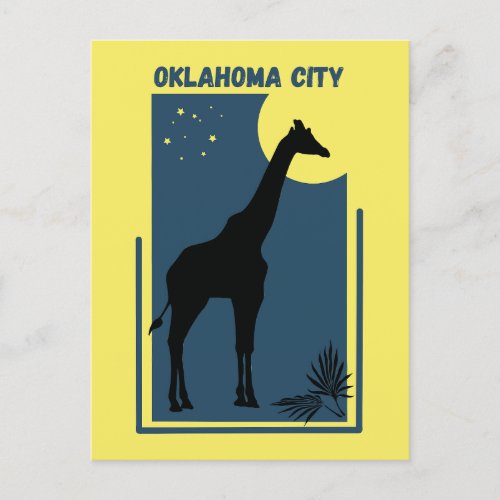 Oklahoma City Zoo Park Vintage Giraffe Yellow Blue Postcard