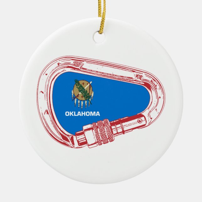 Oklahoma Climbing Carabiner Ceramic Ornament (Front)
