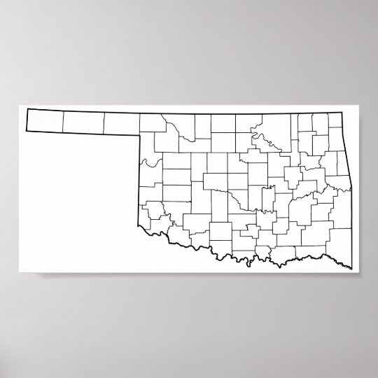 Oklahoma Counties Blank Outline Map Poster 1570