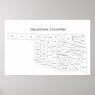 Oklahoma Counties map with county names Poster