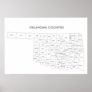 Oklahoma Counties Map With County Names Poster by whereabouts at Zazzle
