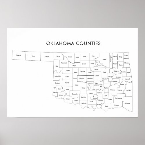 Oklahoma Counties map with county names Poster