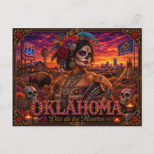 Oklahoma Día de los Muertos Retro Postcard (Front)