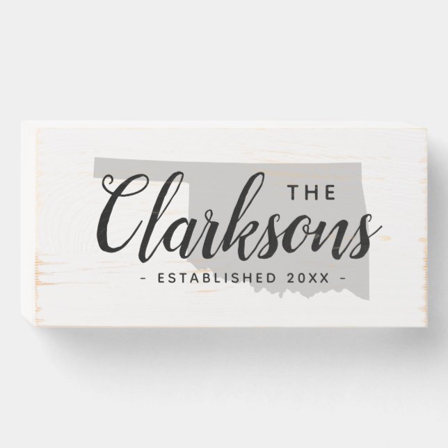 Oklahoma Family Monogram State Map Wooden Box Sign (Front Horizontal)