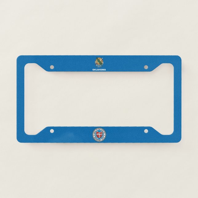 Oklahoma flag-seal license plate frame (Front)