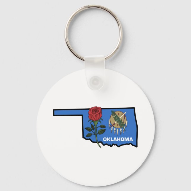 Oklahoma Flag with State Flower Rose Keychain (Front)
