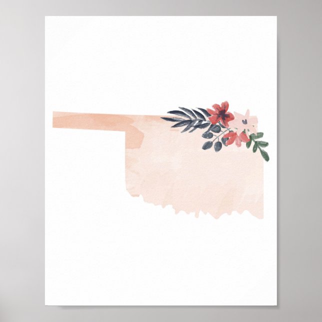 Oklahoma Floral Watercolor State Poster (Front)