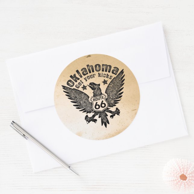 Oklahoma Get Your Kicks Classic Round Sticker (Envelope)