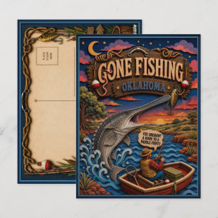 Oklahoma Gone Fishing Lake Sturgeon Postcard