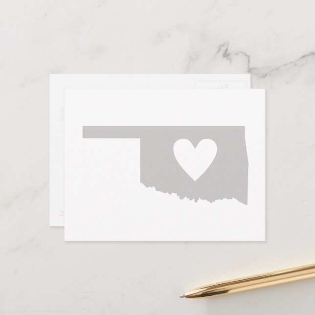 Oklahoma Gray State Map Shape with Heart Cutout Postcard (Front/Back In Situ)