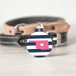 Oklahoma Heart Pet ID Tag<br><div class="desc">Let your furry friend show some home state pride with this cute Oklahoma pet ID tag. Design features a white silhouette map of the state of Oklahoma in pink with a white heart inside, on a preppy navy blue and white stripe background. Add your pet's name and contact information to...</div>