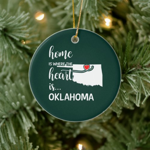 Oklahoma home is where the heart is ceramic ornament
