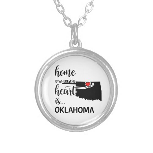 Oklahoma home is where the heart is silver plated necklace