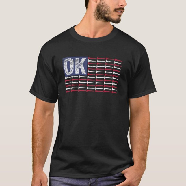 Oklahoma Home State Ok American Flag Patriotic Gol T-Shirt (Front)