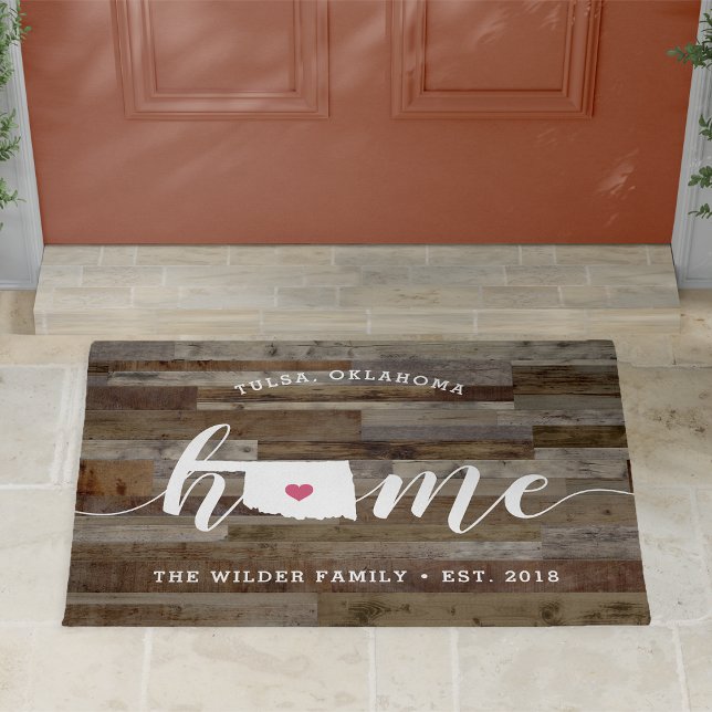 Oklahoma Home State Personalized Wood Look Doormat (Creator Uploaded)