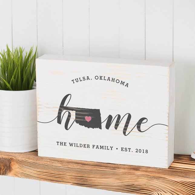 Oklahoma Home State Rustic Family Name Wooden Box Sign (Creator Uploaded)